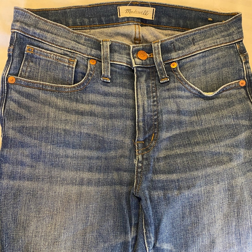 Madewell light wash distressed ankle skinny jeans